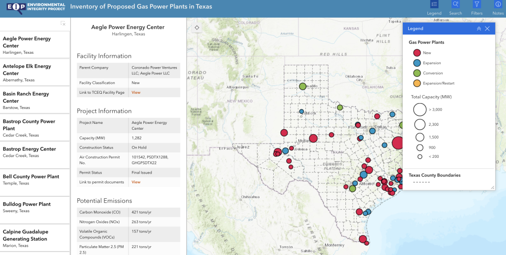 Inventory of Proposed Gas Power Plants in Texas Map img